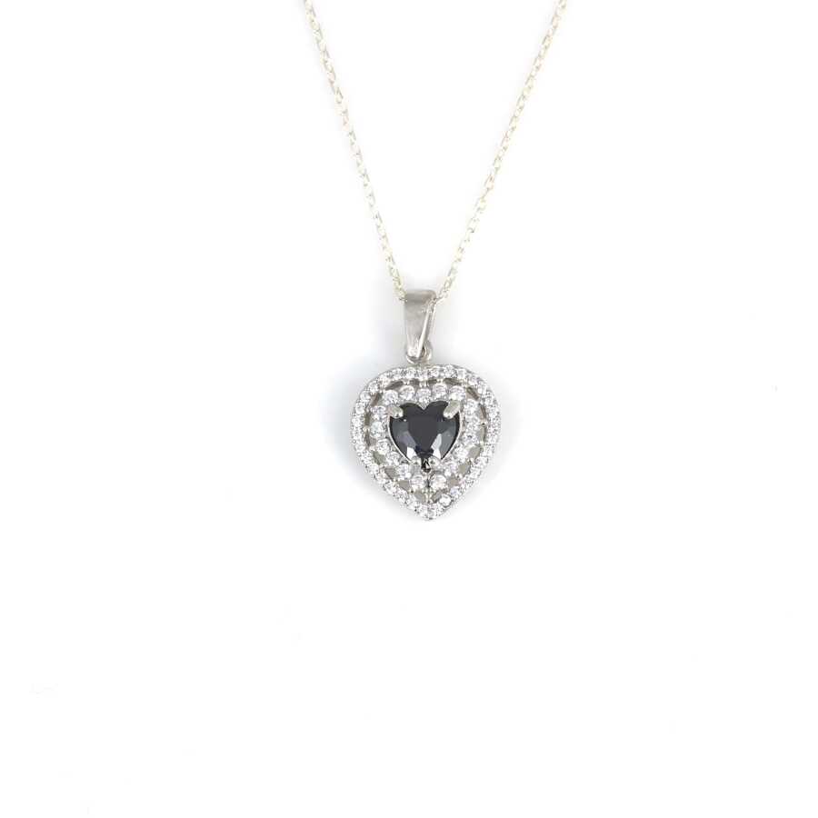 925 Sterling Silver Double Halo Heart Garnet Necklace