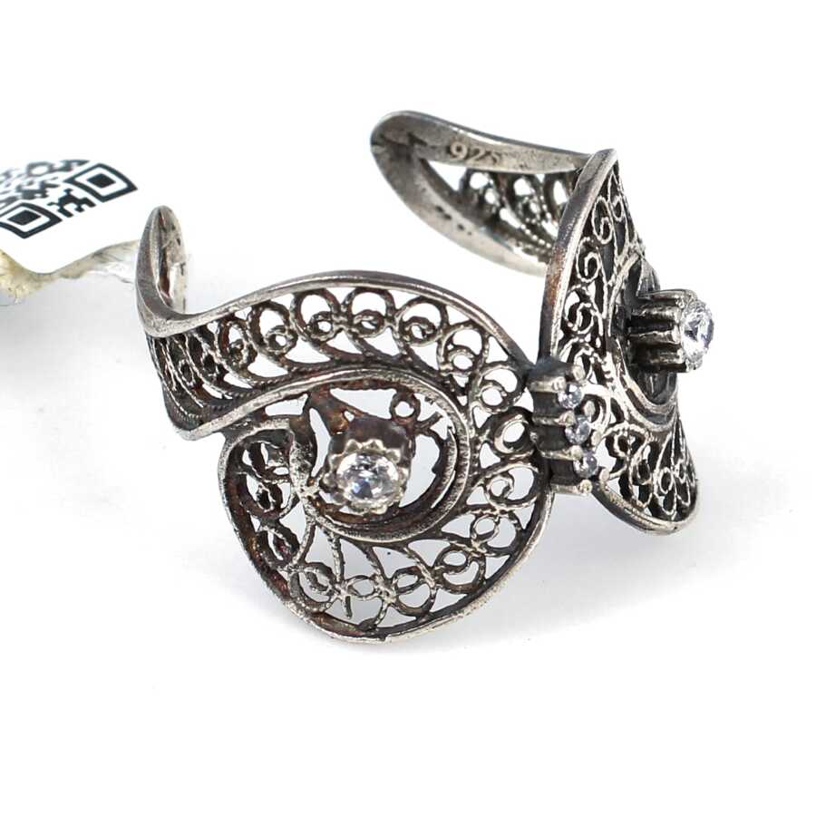 925 Sterling Silver Filigree Ring - Zircon Accented Design