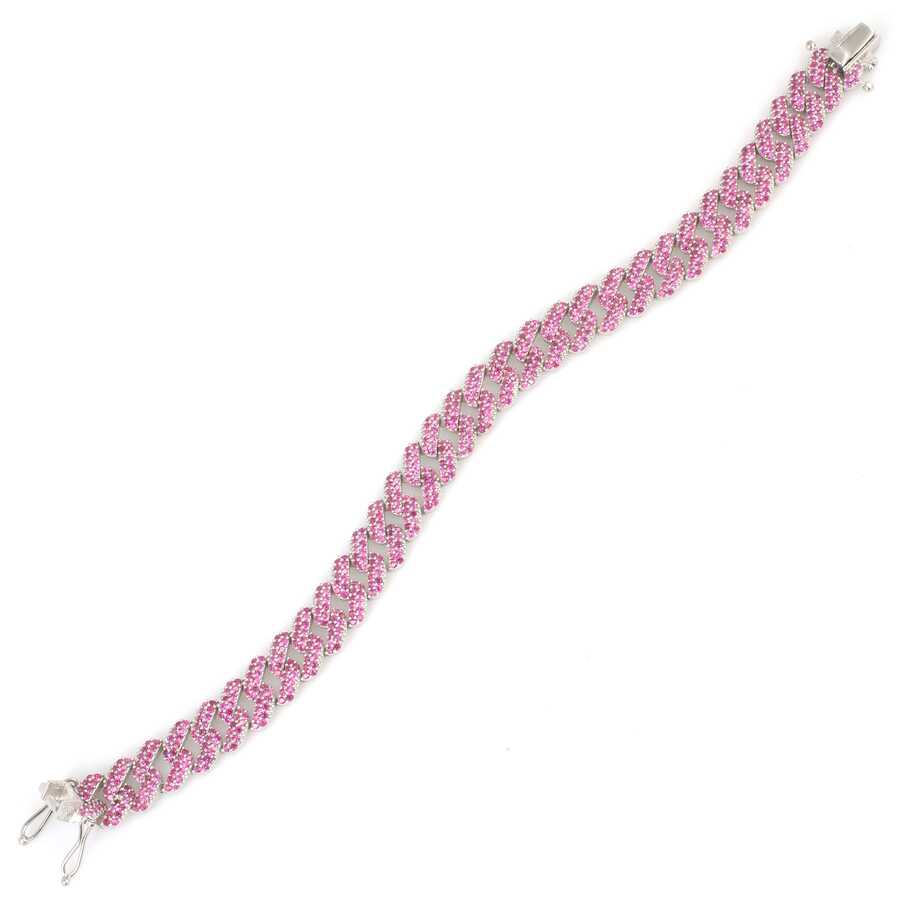 925 Sterling Silver Pink Zircon Gourmet Chain Bracelet