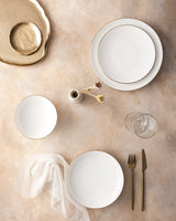 New Bone Porcelain 6 Person Dinner Set - Elegant White & Gold Trim