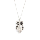 925 Sterling Silver Onyx Owl Design Pendant Necklace