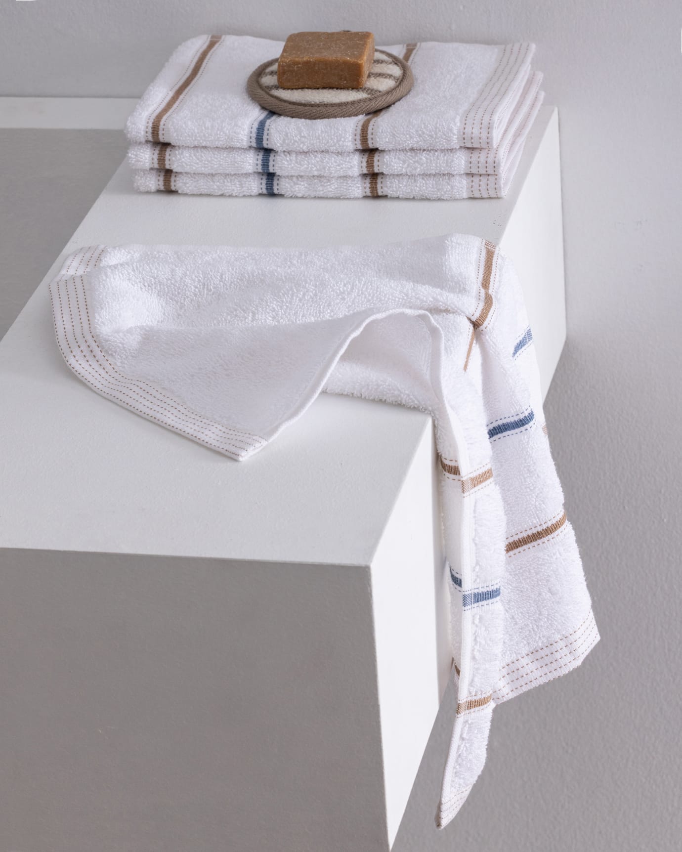 4-Pack Cotton Hand Towel Set - White & Beige