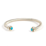 Men's 925 Sterling Silver Twisted Bracelet with Natural Turquoise