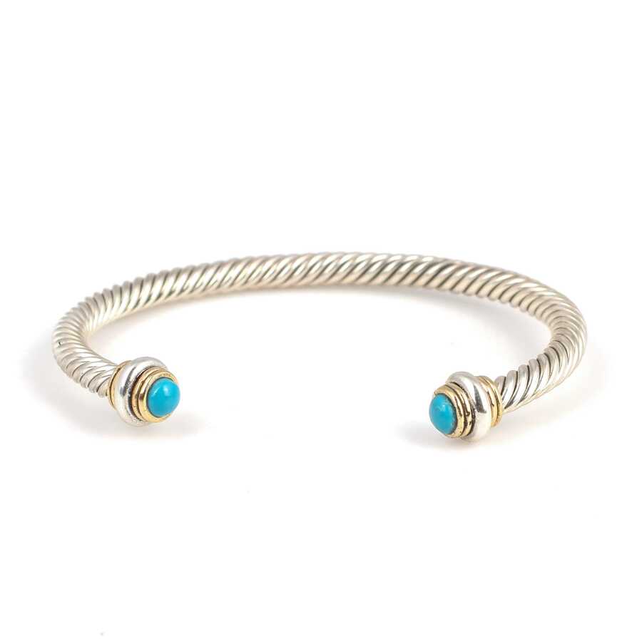 Men's 925 Sterling Silver Twisted Bracelet with Natural Turquoise