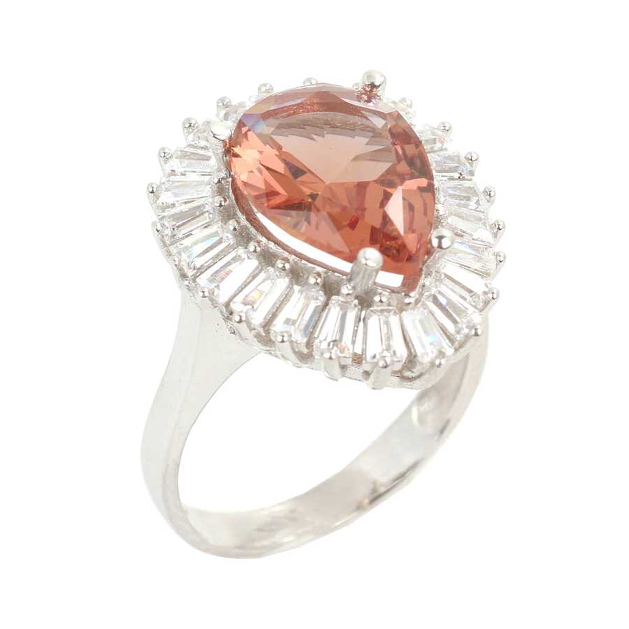 Sterling Silver Zultanite Teardrop Ring with Baguette Accents