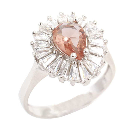 925 Sterling Silver Zultanite Teardrop Ring with Baguette Accents