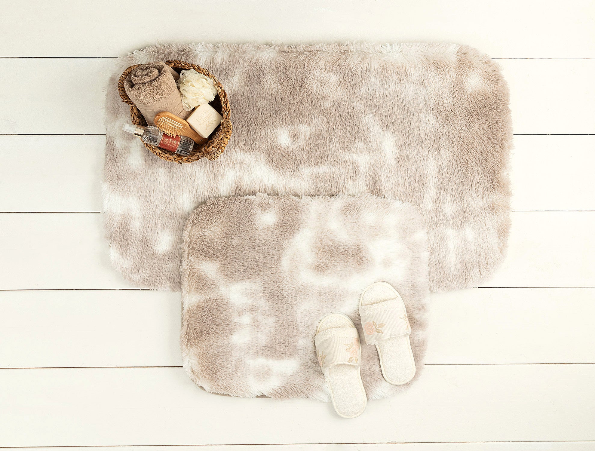 Modern Two-Tone Absorbent Bath Mat - White and Grey