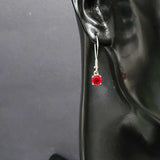 Sterling Silver Round Synthetic Ruby Dangle Earrings