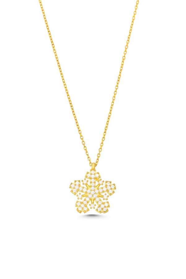 Premium 925 Sterling Silver Snowflake Necklace White Stone