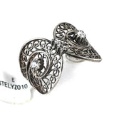 925 Sterling Silver Filigree Ring - Zircon Accented Design
