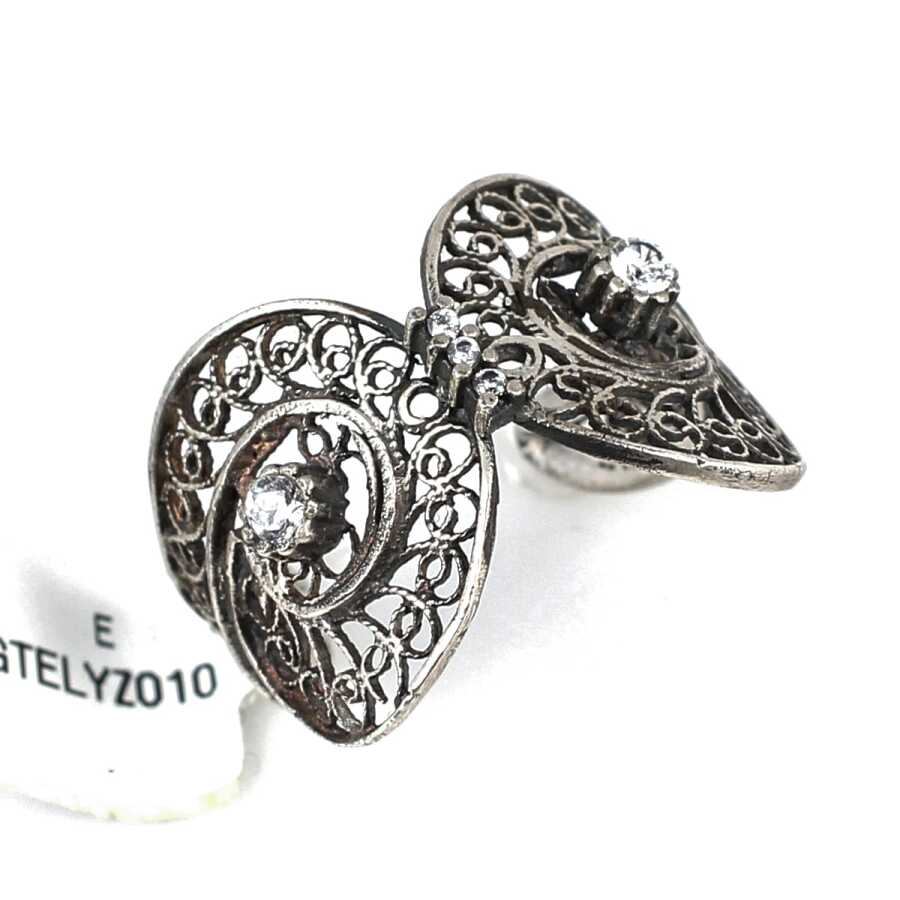 925 Sterling Silver Filigree Ring - Zircon Accented Design