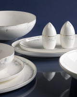 Fine Bone Porcelain 6-Person Dinner Set - White & Light Blue