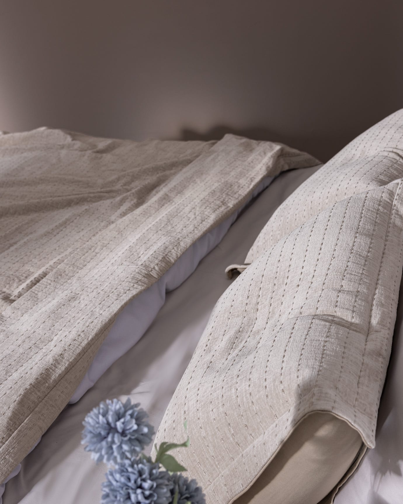 Premium Double Bedspread Set Ecru Polyester