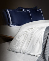 King Size Sateen Duvet Cover Set - Navy Blue & White Border