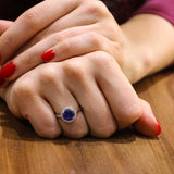 925 Sterling Silver Round Synthetic Sapphire Halo Ring