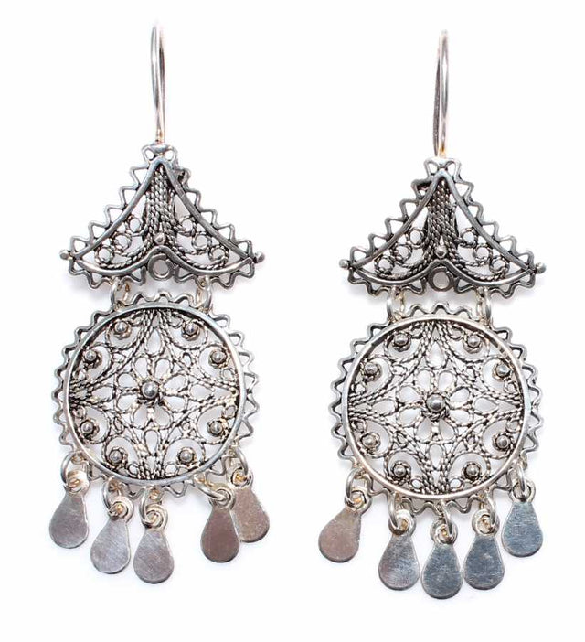 925 Sterling Silver Filigree Drop Earrings - Scaled Design