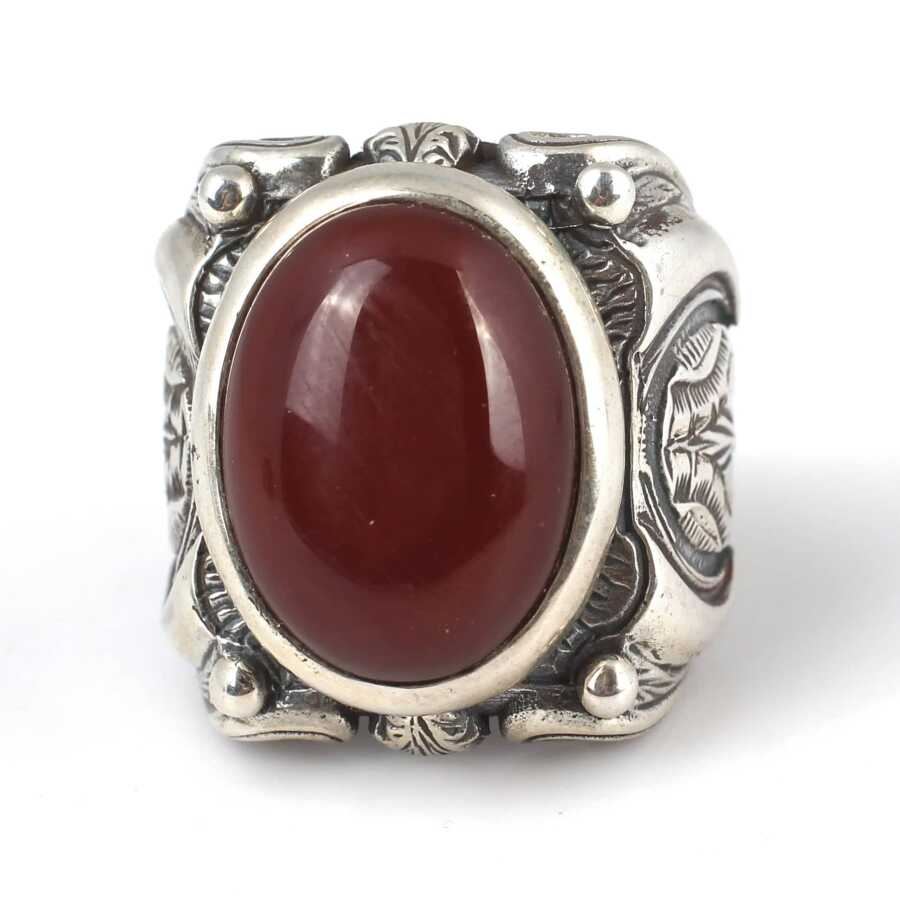 Handcrafted 925 Sterling Silver Men's Ring with Oval Agate Stone