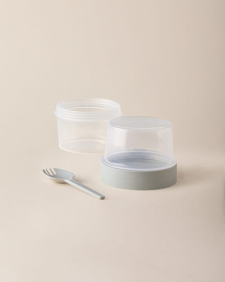 Portable Snack Container with Spoon, 400ml Food Storage Box, Soft Green