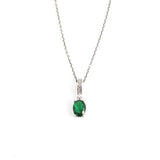 Classic Sterling Silver Oval Synthetic Emerald Pendant Necklace