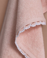 100% Cotton Crochet Trim Face Towel - Pink and White