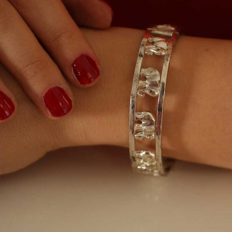 Sterling Silver Elephant Bangle Bracelet - Distinctive Wildlife Design