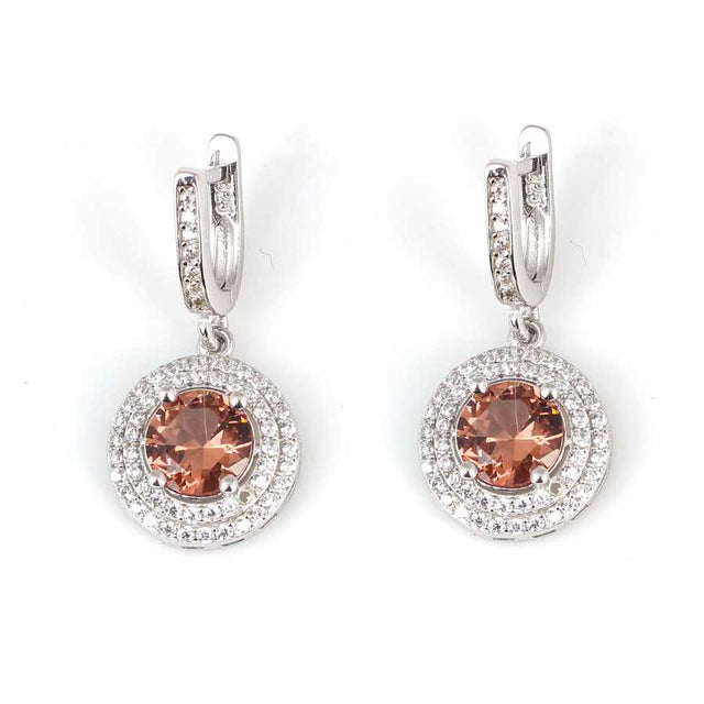 925 Sterling Silver Round Zultanite Double-Row Zircon Earrings