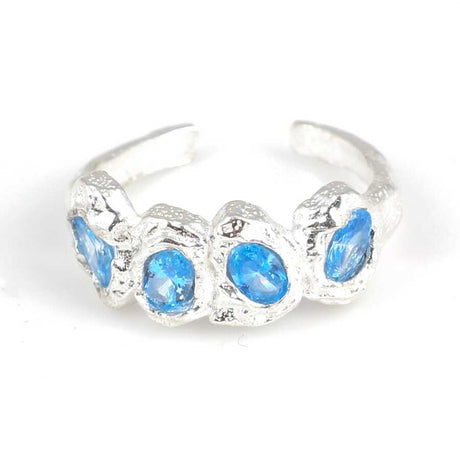 925 Sterling Silver Aquamarine Four-Stone Ring - Adjustable Design