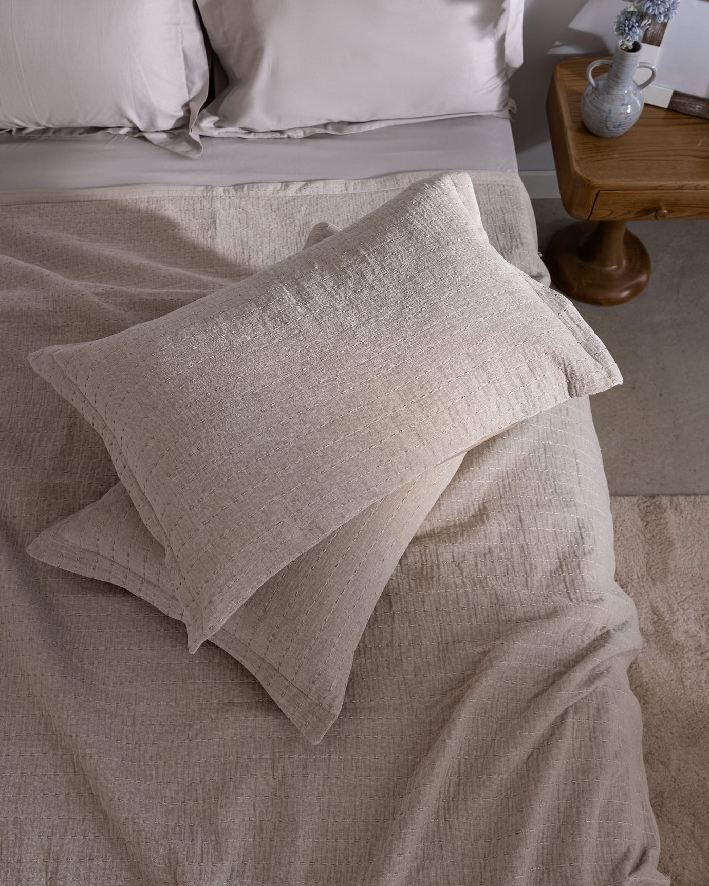 Premium Double Bedspread Set Ecru Polyester