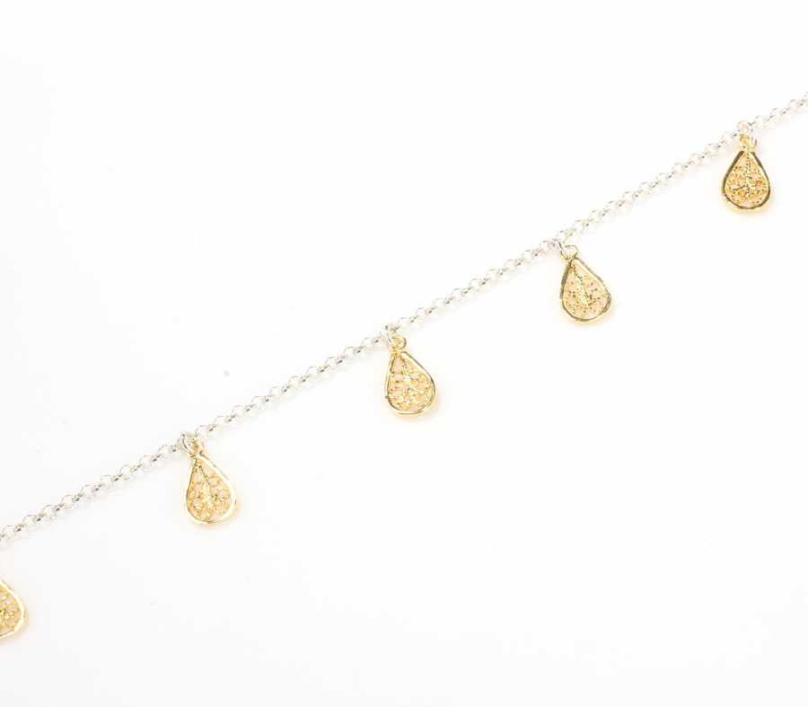 Sterling Silver Teardrop Filigree Anklet - Artisan Crafted