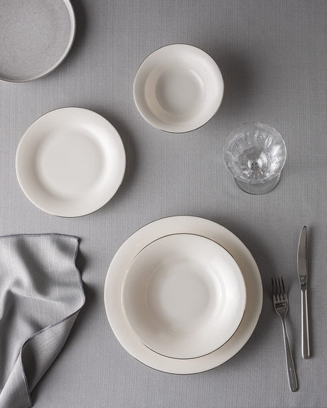 New Bone Porcelain 24-Piece Dinnerware Set - Elegant White & Silver