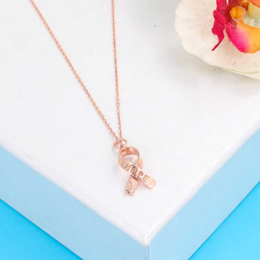 925 Sterling Silver Ribbon Pendant Necklace - Engraved HOPE