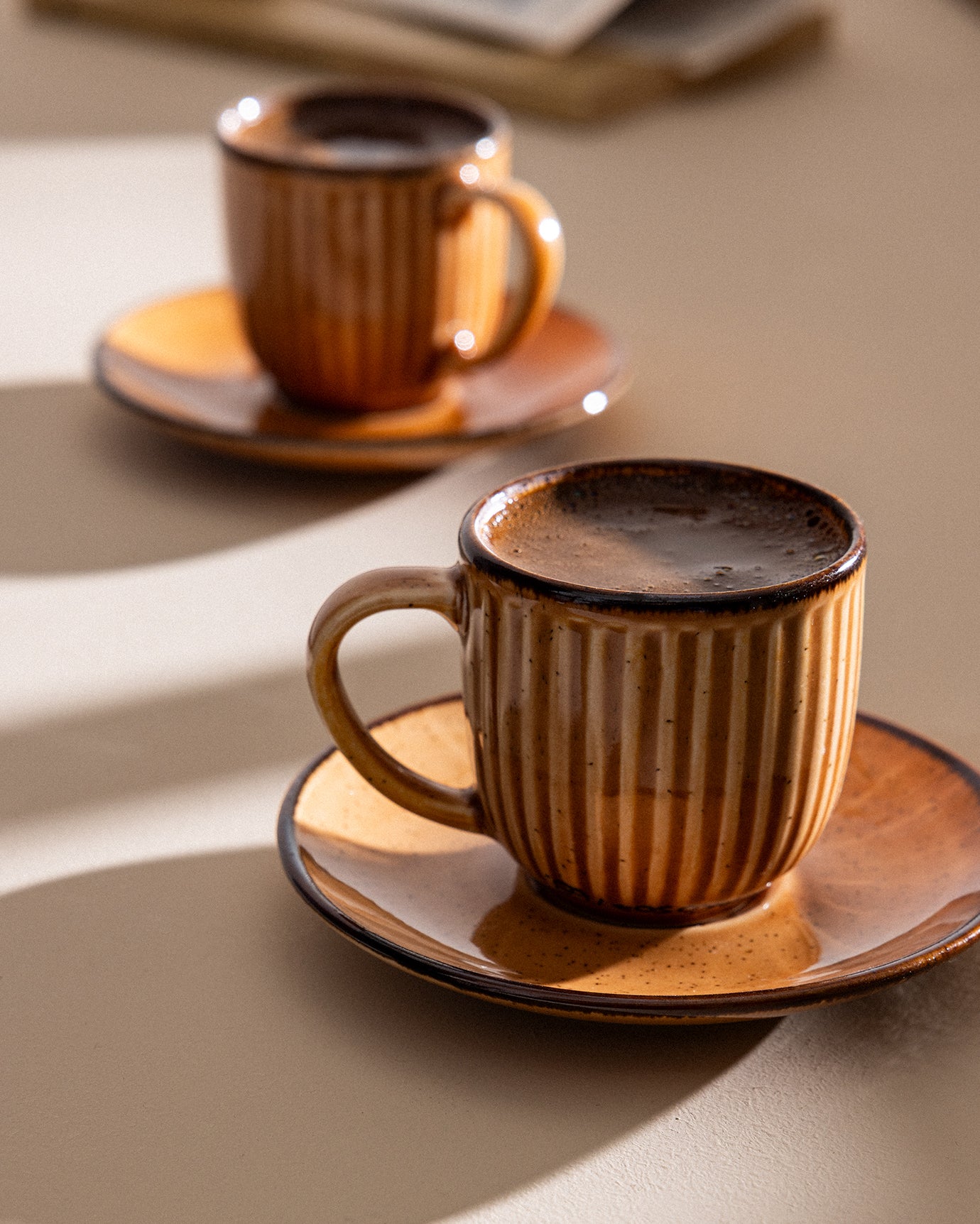 Porcelain 6-Person Coffee Set - Contemporary Natural Design