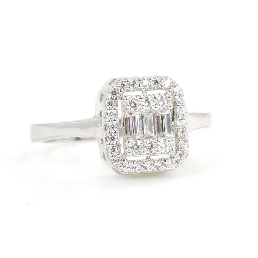 Bague carrée baguette en argent sterling 925 de qualité supérieure