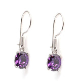925 Sterling Silver Oval Amethyst Zircon Statement Dangle Earrings