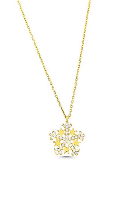Elegant Sterling Silver Starry Snowflake Pendant Necklace - White Zircon