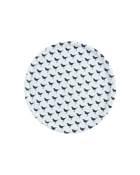Non-Slip Faux Leather Round Tray - 'Rêve Bleu Oiseau' Bird Motif
