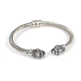 925 Sterling Silver Men's Bracelet - Maned Lion Head Twisted Cable