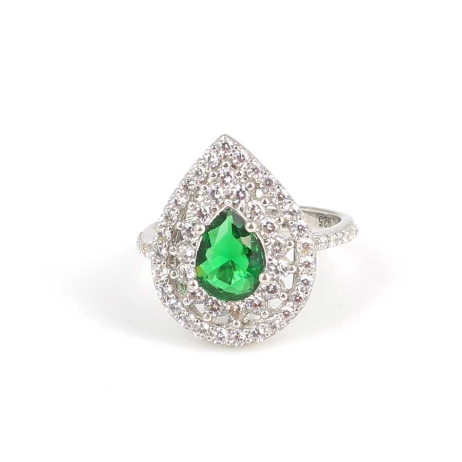 Professional 925 Sterling Silver Emerald Color Drop Ring