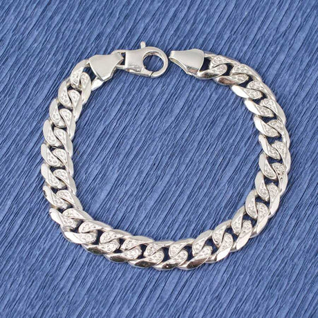 Sterling Silver Chain Bracelet - Patterned Link Design