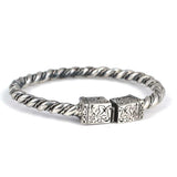 925 Sterling Silver Twisted Leaf Motif Bangle with Square Stones