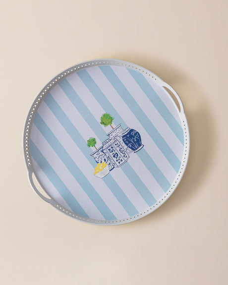 Durable Plastic Serving Tray - Round Braided Design