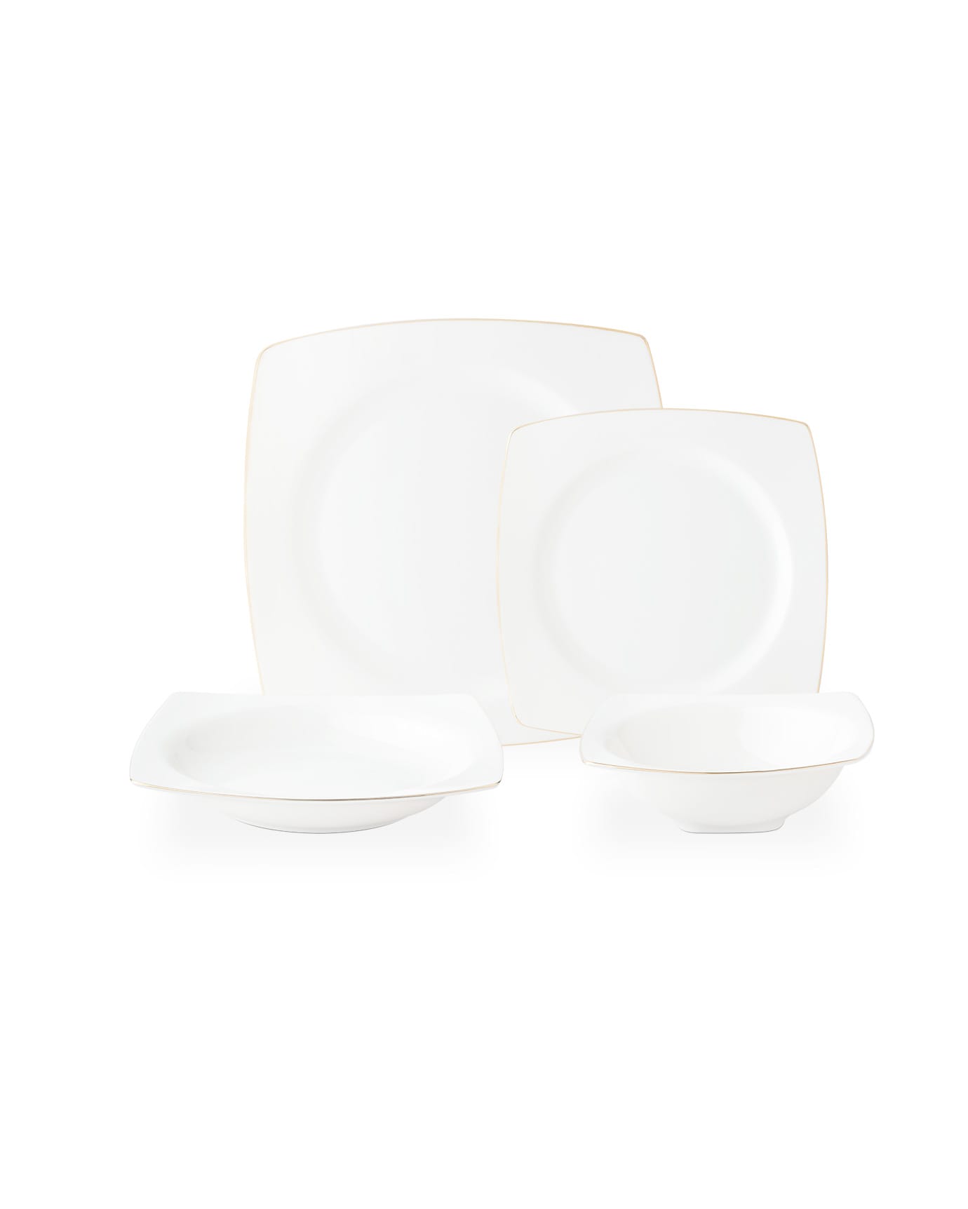 New Bone 6-Person Dinnerware Set - Modern White & Gold Accents