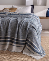 Castillones Double Cotton Quilted Bedspread - Navy Blue Ecru