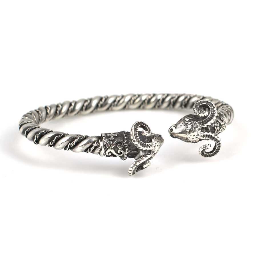 Professional 925 Sterling Silver Ram Head Twisted Bangle