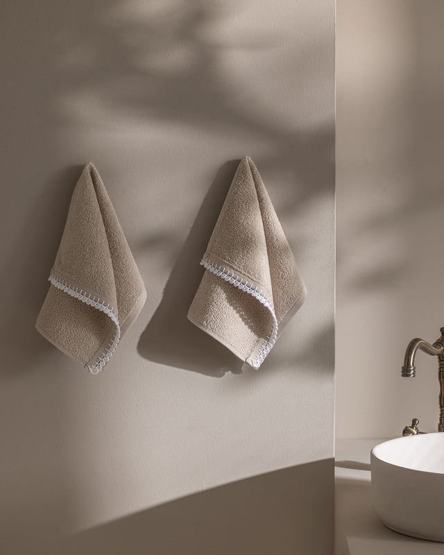 100% Cotton Hand Towel Set of 2 - Crocheted Edge Design