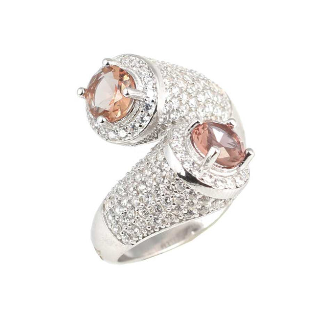 Sterling Silver Double Zultanite Criss-Cross Ring with Zircon