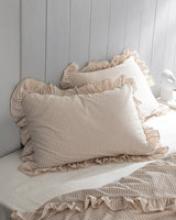 Cotton Blend King Size Duvet Cover Set - Ruffled Yarn-Dyed White/Beige