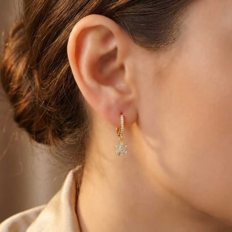 925 Sterling Silver Snowflake Hoop Earrings with Zirconia Stones