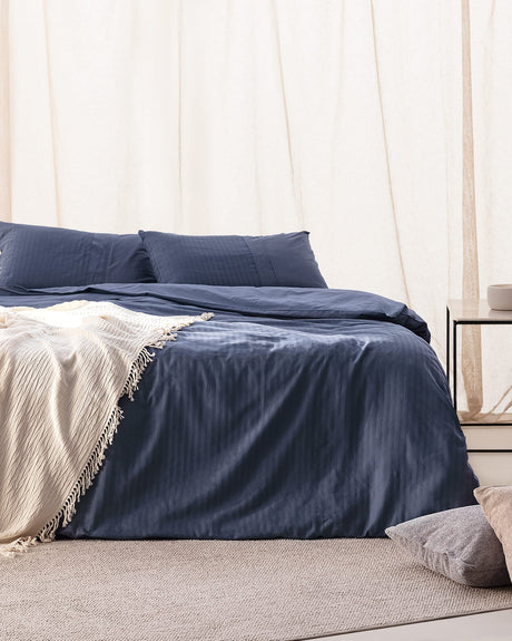 100% Cotton King Size Duvet Cover Set - Classic Striped Design