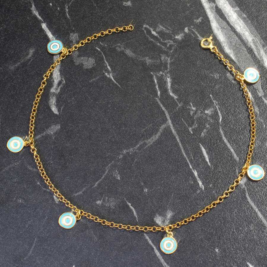 Premium 925 Sterling Silver Enamel Eye Bead Anklet